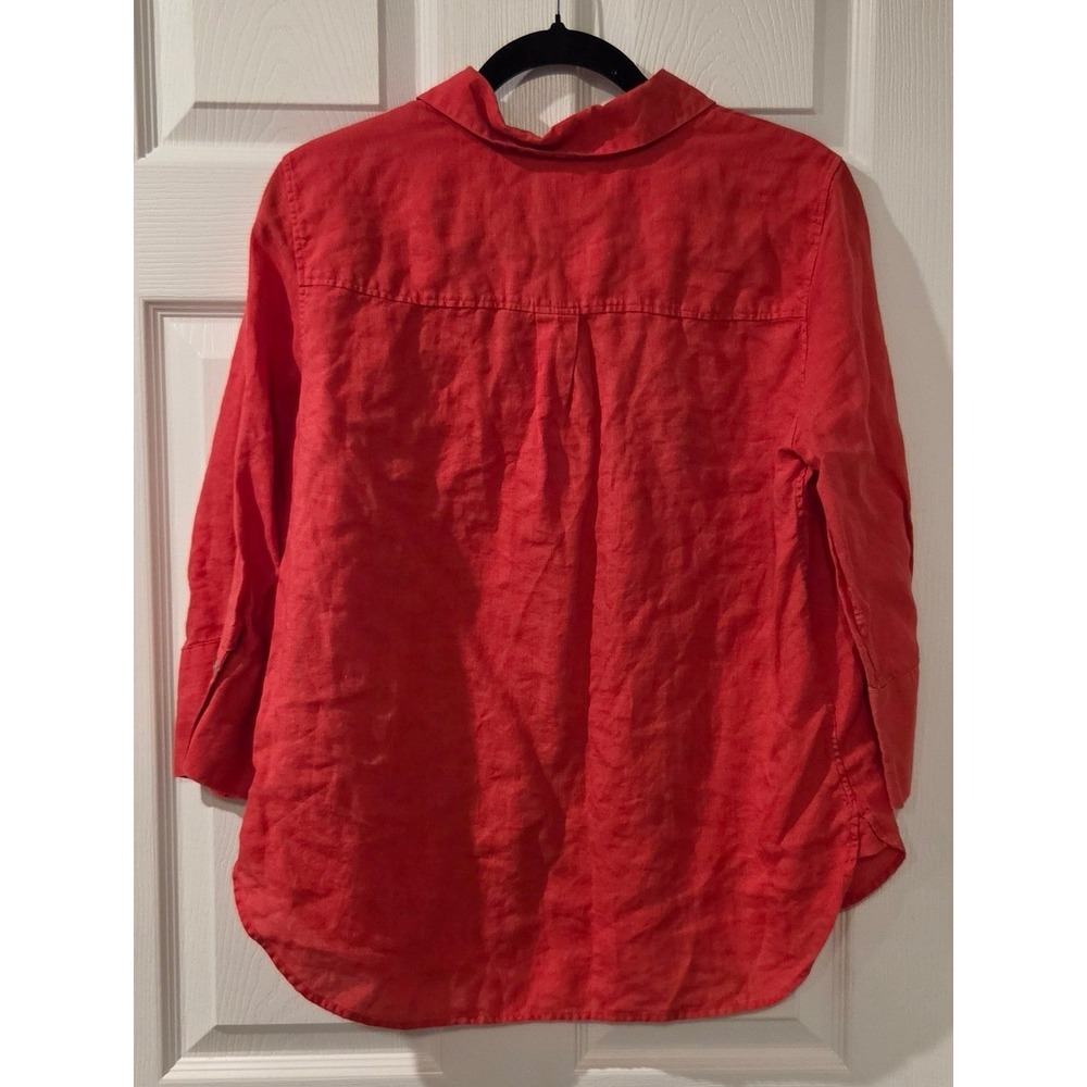 Chicos Red 100% Linen Button Down Shirt 3/4 Sleeve Size 1 US 8 570367208 - Picture 8 of 8